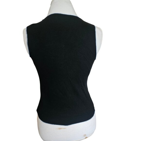 Y2K FANG Black Tank Sleeveless Top Blue Paisley Bronze‎ Glitter Vneck Sz M - Picture 6 of 7